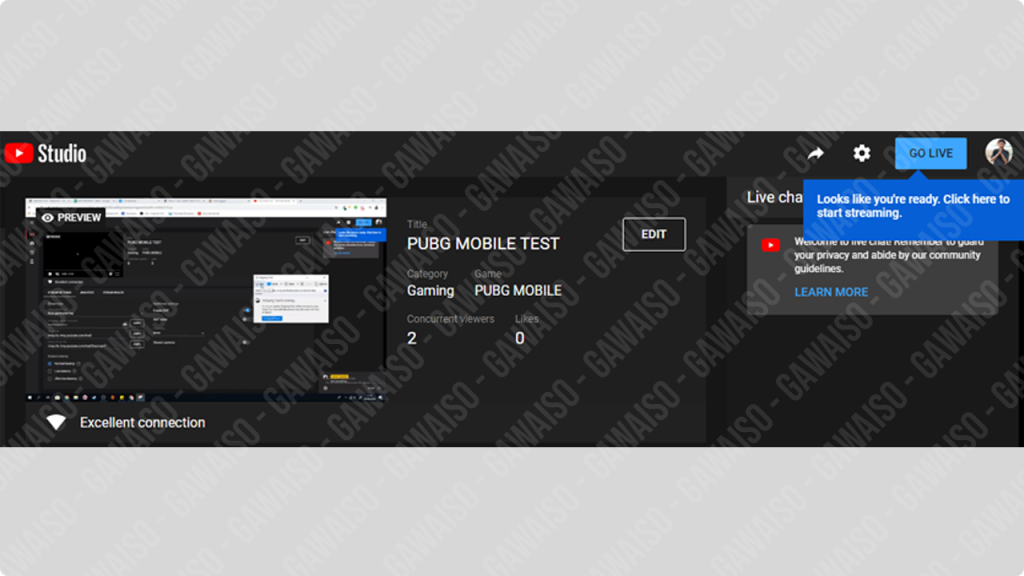 klik tombol go live di youtube studio