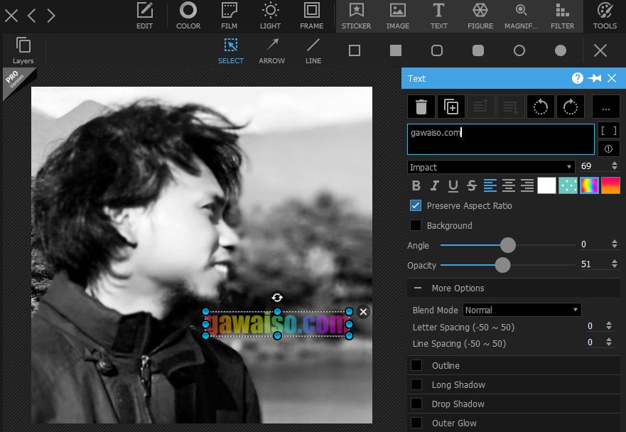 cara menambahkan watermark teks di photoscape