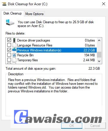 menghapus windows old via disk cleanup 3
