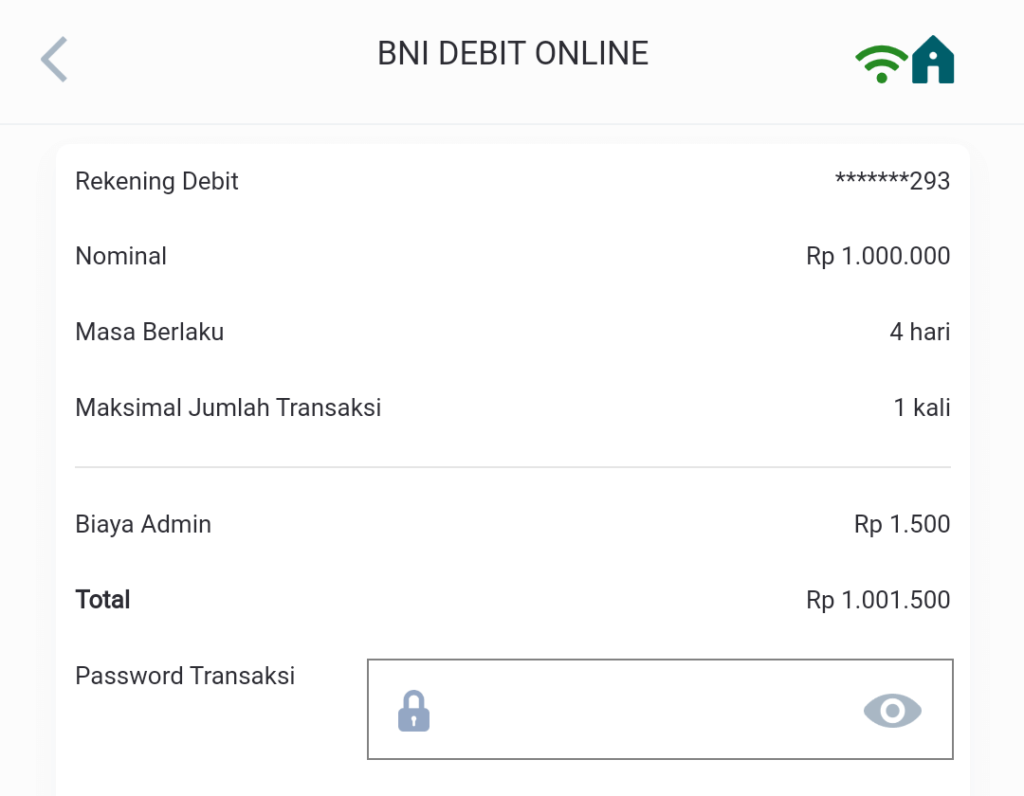 input password transaksi mobile banking
