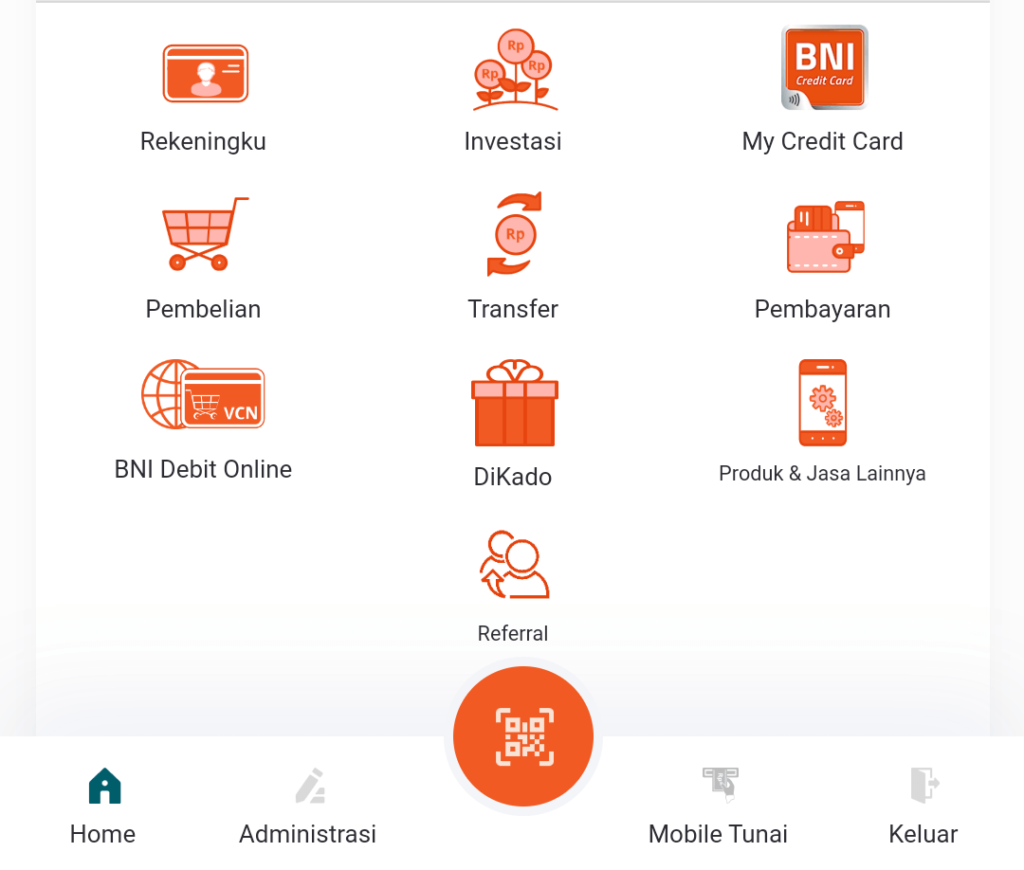 menu utama BNI mobile banking